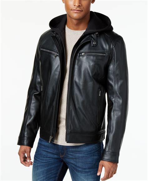 michael kors hooded distressed leather bomber jacket|Michael Kors men's windbreaker.